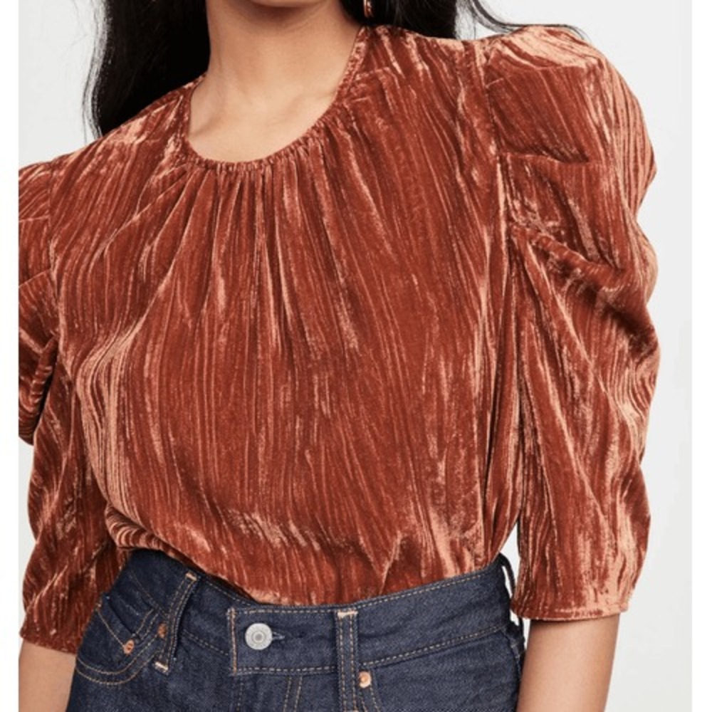 NEW! Wayf Cinnamon Velvet Greyson Puff Sleeve Top (Rust color) Size XS